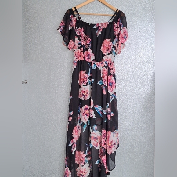 AUW Hi/Low Floral Cold Shoulder Dress    Size L - Picture 4 of 7